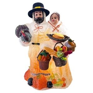 CRACKER BARREL Blow Mold Style Lamp Pilgrim Couple Thanksgiving Harvest Light Up